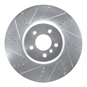 BMW 750Li xDrive Brake Rotor (1) - Left Front - R1 Concepts - Drilled & Slotted - Silver - `09-`17